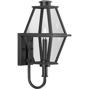 1-Light Textured Black Outdoor Lantern Bradshaw Clear Glass Transitional Small Wall Sconce No Bulbs Included