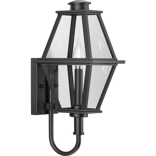 Progress Lighting 1-Light Textured Black Outdoor Lantern Bradshaw Clear Glass Transitional Small Wall Sconce No Bulbs Included
