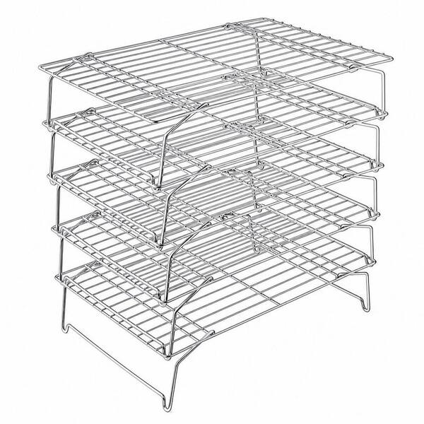 5-Tier 15 in. x 10 in. Silver Nonstick Cooling Rack, Stainless Steel Stackable Collapsible Baking Rack