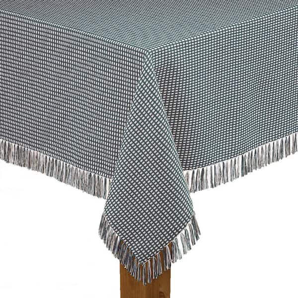 Homespun Fringed 60 in. x 84 in. Hunter Green Checkered 100% Cotton Tablecloth