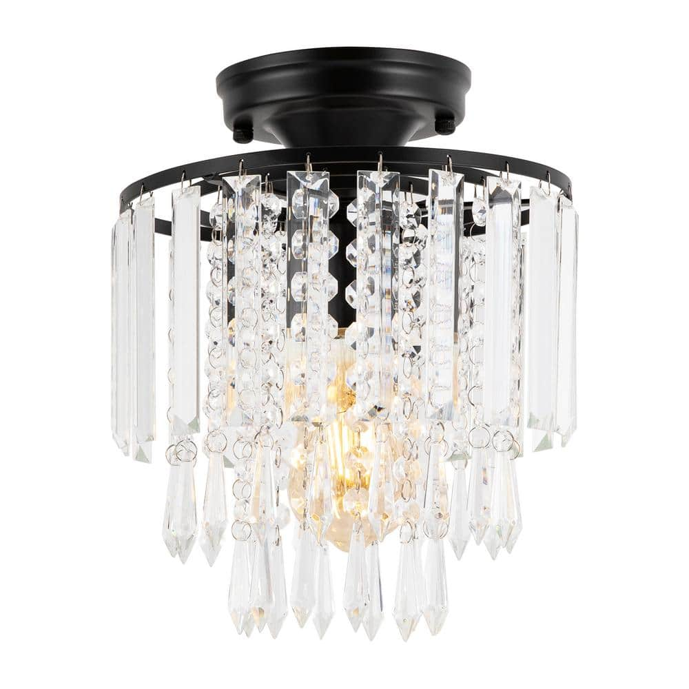 9.05 in. 1-Light Black Modern Crystal Semi-Flush Mount Ceiling-Light for Bedroom Hallway Kitchen, No Bulbs Included -  OUKANING, JZUCK5I5NSHCX