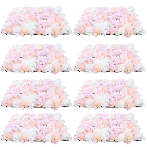 Pink 23.6 in. x 15.7 in. Artificial Floral Wall Panel Silk Rose Backdrop Decor (8-Pieces)