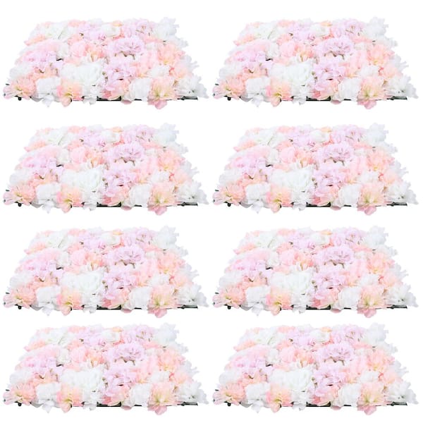 YIYIBYUS Pink 23.6 in. x 15.7 in. Artificial Floral Wall Panel Silk Rose Backdrop Decor (8-Pieces)