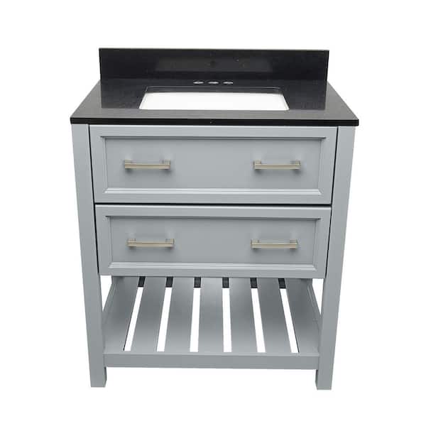 Ella Tremblant 31 in. W x 22 in. D x 36 in. H Bath Vanity in Gray with Quartz Stone Galaxy Black Top with White Basin