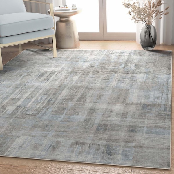 Gray Blue 7 ft. 7 in. x 9 ft. 10 in. Flat-Weave Abstract Toronto Modern Brushstroke Area Rug
