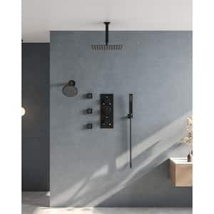 8-Spray Patterns 12 and 6 in. Dual Shower Head 2.5 GPM Ceiling Mount Fixed and Handheld Shower Head in Matte Black