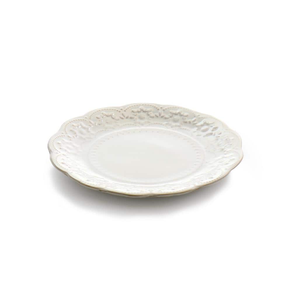 Ivory Embossed Ceramic 16-Piece Dinnerware Set for Four