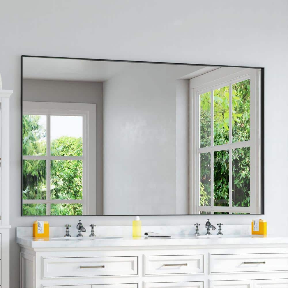TOOLKISS 60 in. W x 36 in. H Rectangular Aluminum Framed Wall Bathroom Vanity Mirror in Black -  L15090MB
