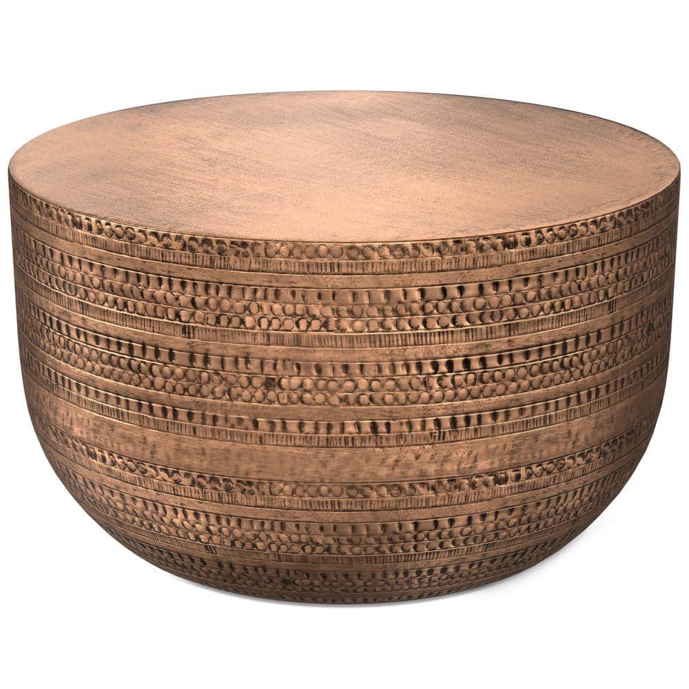 Antique Copper Round Metal Boho Coffee Table