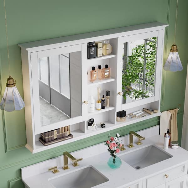 ANGELES HOME 55 in. W x 35 in. H Rectangular Solid Wood Bathroom