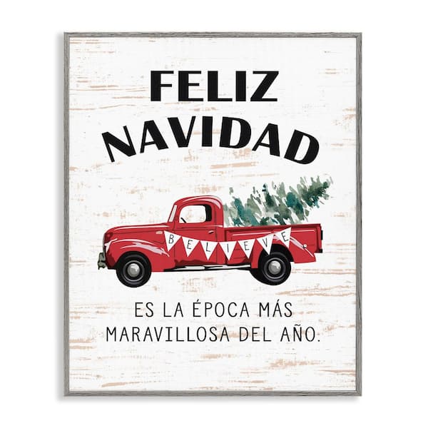 Stupell Industries Feliz Navidad Red Truck Xmas by Lettered and Lined Gray Framed Abstract Giclee Art Print 20 in. x 16 in.