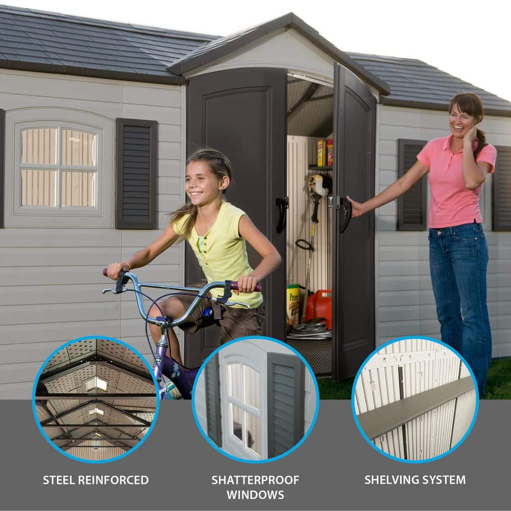 Beige Dual Entry 15' x 8' Outdoor Storage Shed with Windows