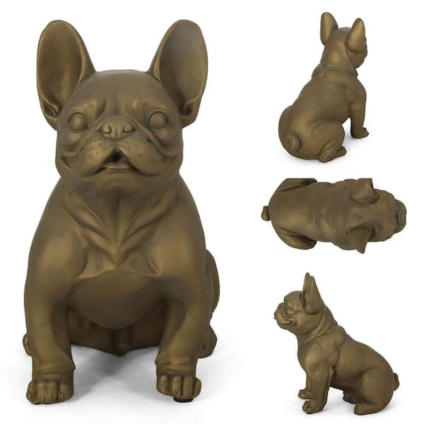 ATENGNES 17 in. Rustic Gold French Bulldog Outdoor Patio Garden Statue