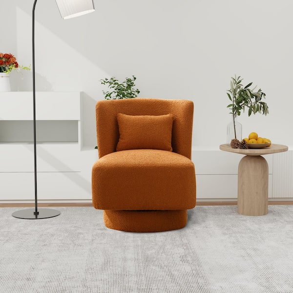 JUJABU Orange Boucle 360° Swivel Accent Chairs, Round Armchairs with Wide Upholstered for Living Room