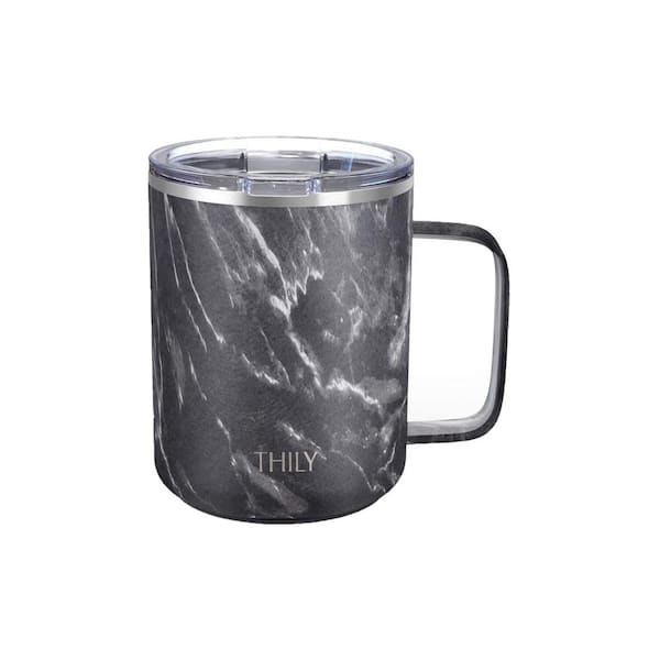 Adrinfly Vacuum 12 Oz. Black Ripple Insulated Stainless Steel Coffee Mug with Spill Proof