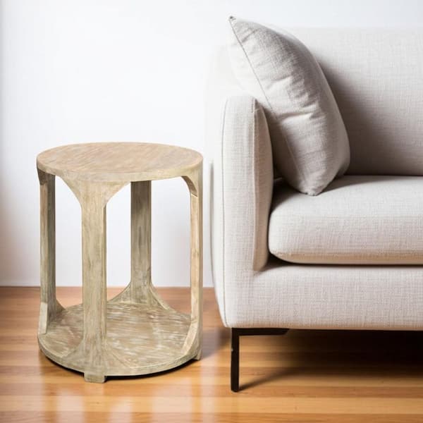20.00 in. Natural Round Solid Wood End Table