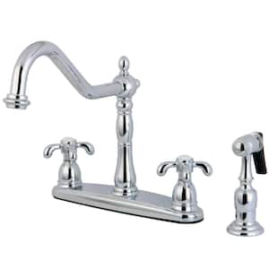 French Country 2-Handle Standard Kitchen Faucet with Side Sprayer in Polished Chrome