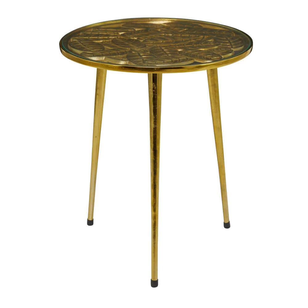 Litton Lane 19 in. Gold Large Round Glass End Accent Table with Clear Glass Top 042691 The