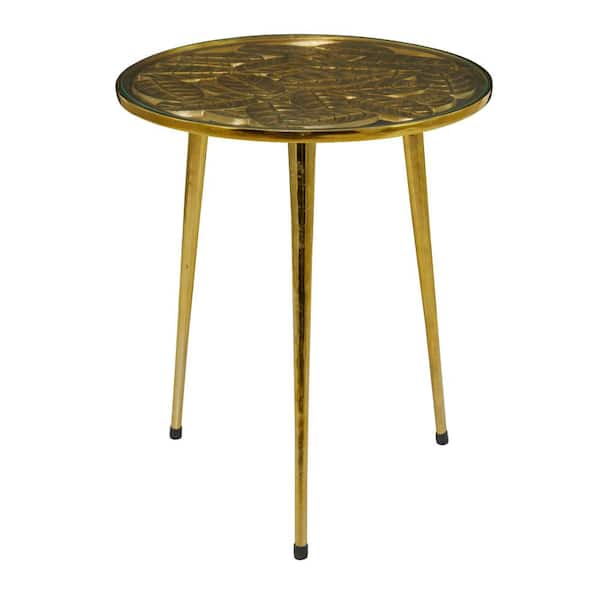 Litton Lane 19 in. Gold Large Round Glass End Accent Table with Clear Glass Top