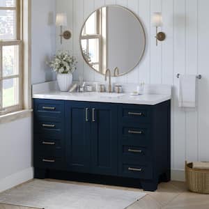 Taylor 55 in. W x 22 in. D x 36 in. H Freestanding Bath Vanity in Midnight Blue with Pure White Quartz Top