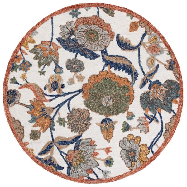 Jardin 6 ft. x 6 ft. Ivory/Green High-Low Floral Round Area Rug