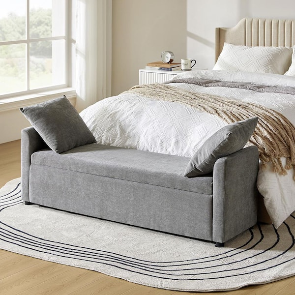 ARTFUL LIVING DESIGN Felipe Wide Grey Storage Bench with Plastic Legs 59.4 in.