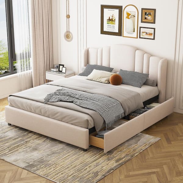 Queen size bed frame deals with storage drawers