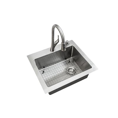 All-in-One Drop-In/Undermount Tight Radius Stainless Steel 25 in. 2-Hole Single Bowl Kitchen Sink with Pull Down Faucet