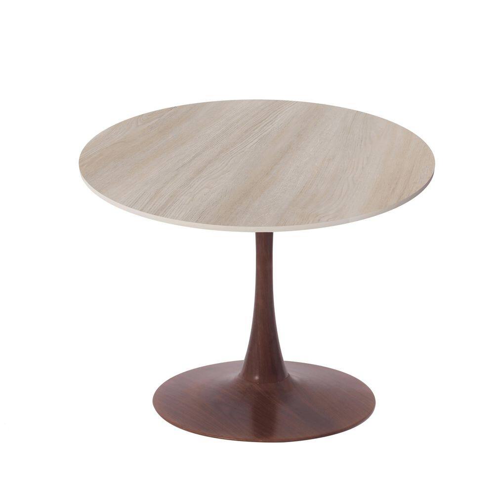 Bristol 27" Round Dining Table with Sintered Stone Top and Walnut Steel Pedestal Base in Natural Wood