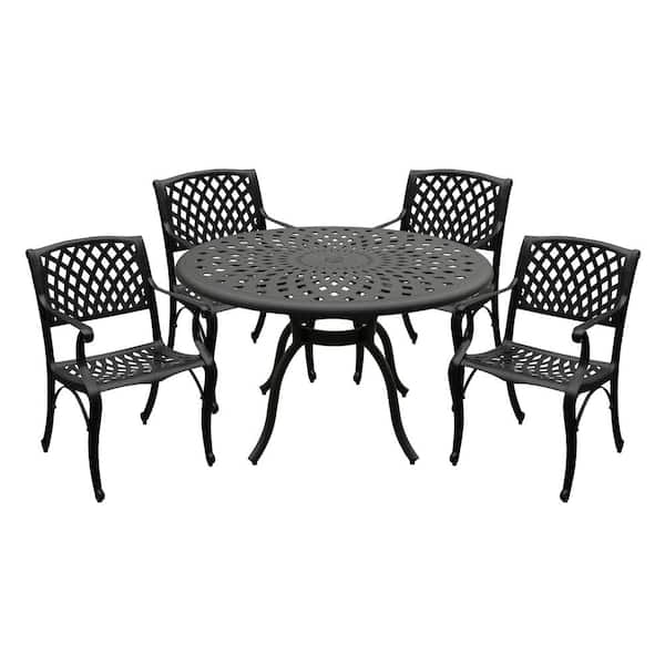 Oakland Living Black 5-Piece Round Aluminum Mesh Outdoor Dining Set with 4-Chairs