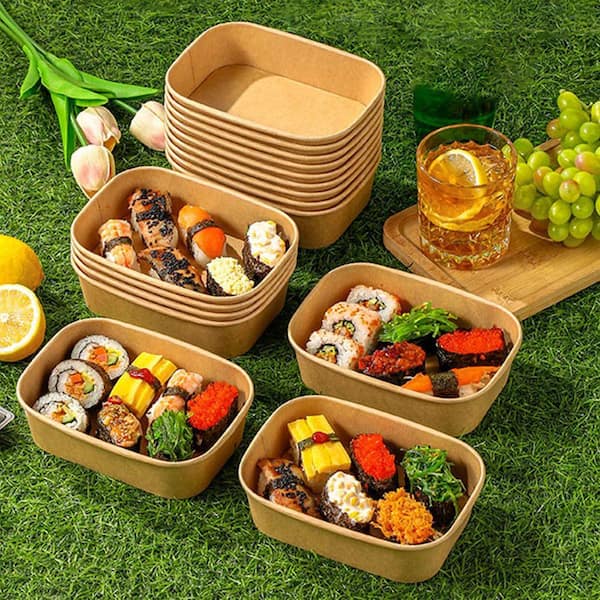 Disposable Kraft Paper Bowls with Lids and Forks 29 oz. Leakproof Microwave Safe Meal Prep Containers 50-Pack