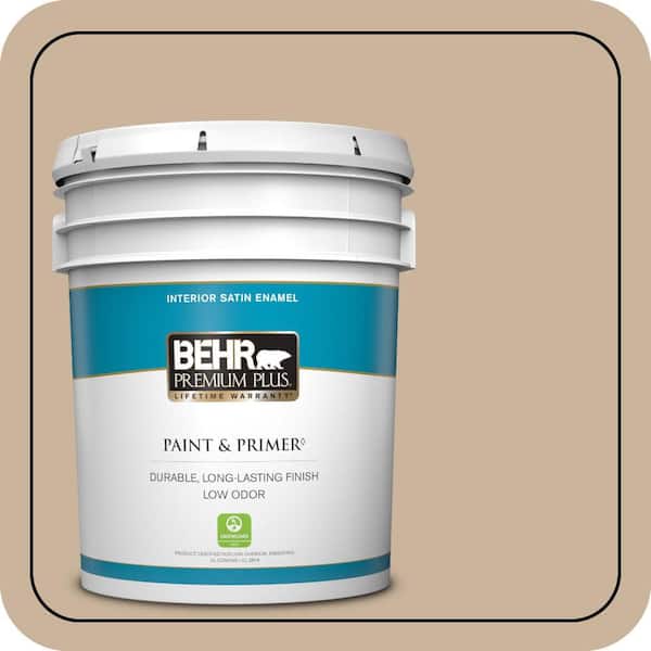 BEHR PREMIUM PLUS 5 gal. #PPU4-07 Mushroom Bisque Satin Enamel Low Odor Interior Paint & Primer
