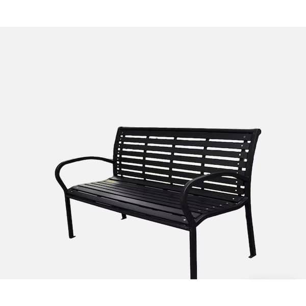 1-Piece 45.7 in. W x 23.2 in. D x 31.9 in. H Black Metal Outdoor Bench, Garden Bench for Patio, Backyard, Lawn, Patio