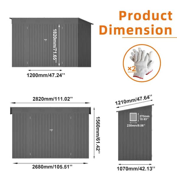 4 ft. W x 9 ft. D Metal Outdoor Storage Shed with 6 Vents and 2