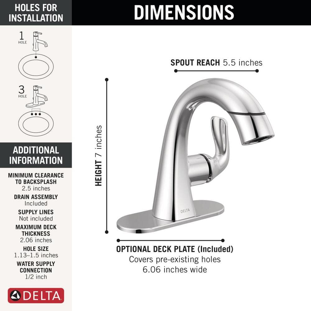 Chrome Single Handle Pull-Down Bathroom Faucet with Brass Handle