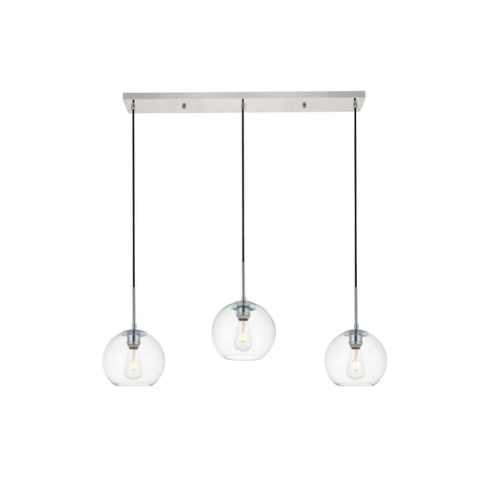 Timeless Home 36 in. 3-Light Chrome And Clear Pendant Light, Bulbs Not Incl
