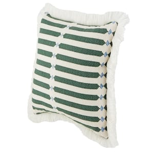 20 in. x 20 in. Endive Stripe Square Outdoor Throw Pillow with Fringe