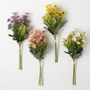 19.5" Artificial Cheery-Colored Daisy Bushes - Set of 4; Multicolor