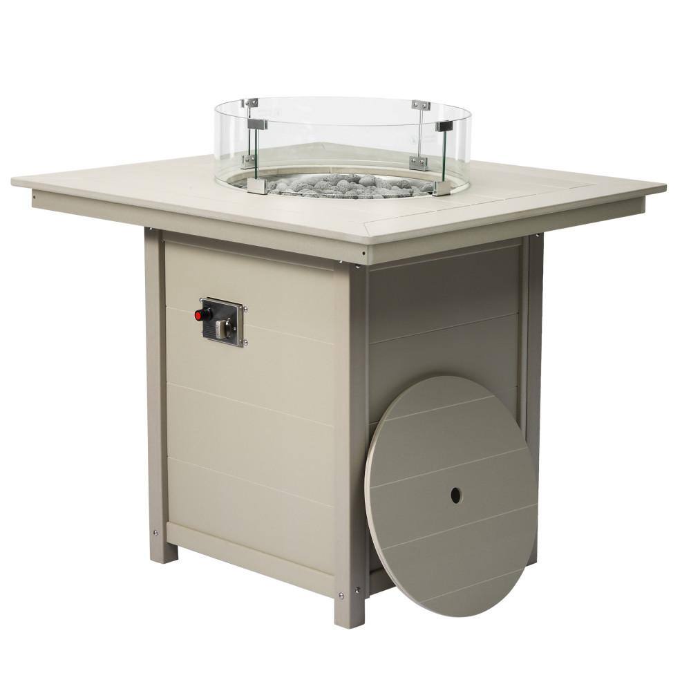 "Bloomfield Square 42"" Outdoor Propane Gas Counter Fire Pit Table with Glass Wind Guard Lid and Lava Rocks, Sand" price history on PriceWatchPro