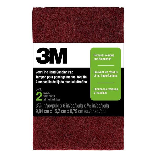 3M 3-7/8 in. x 6 in. x 5/16 in. (9.84 cm x 15.2 cm x 0.79 cm) Very Fine,  220 Grit, Hand Sanding Pads (2-Pack) 7447 - The Home Depot