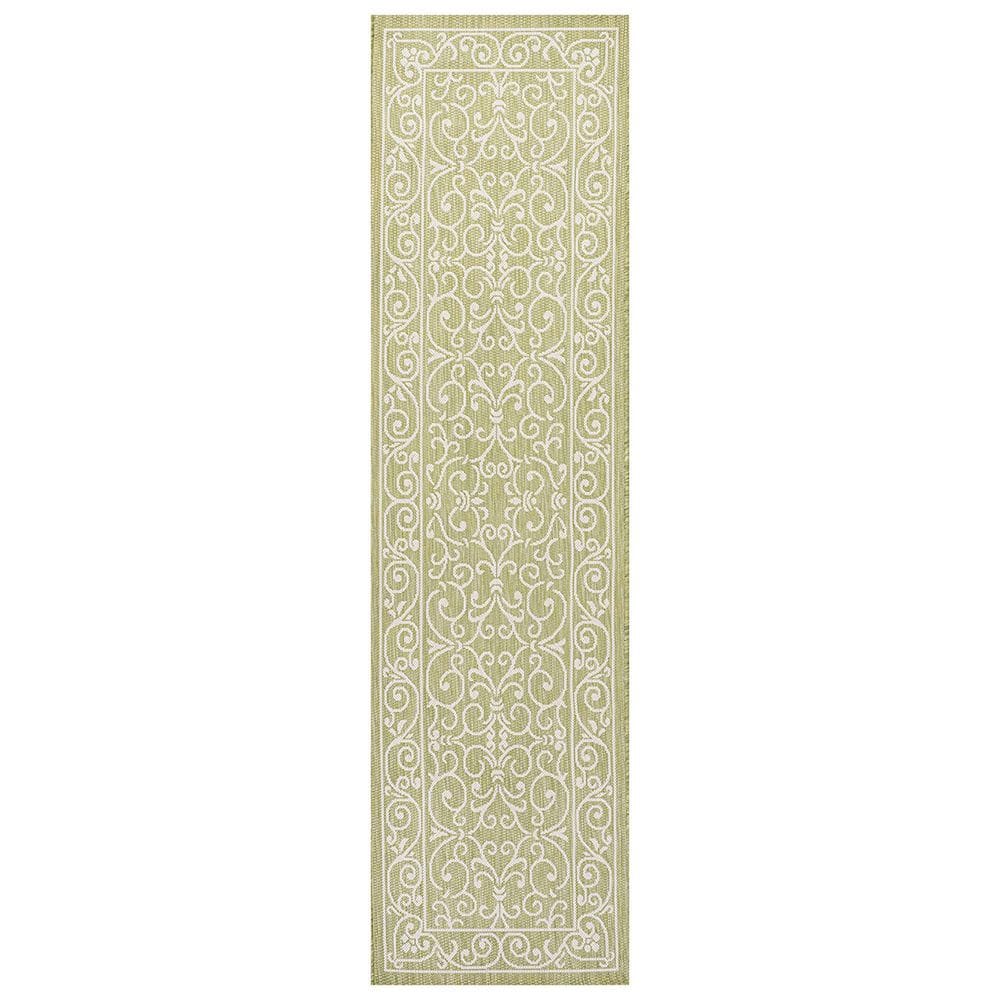 Green Polypropylene 2 ft. x 8 ft. Floral Indoor Runner Rug