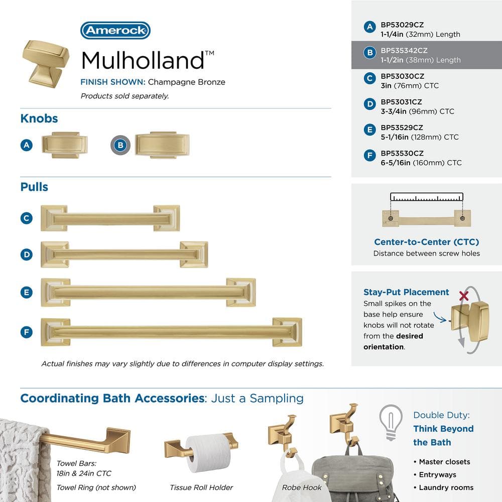 Mulholland 1.5" Rectangular Champagne Bronze Cabinet Knob