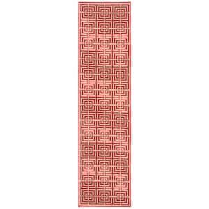 Linden Red/Cream 2 ft. x 8 ft. Geometric Interlaced Squares Runner Rug