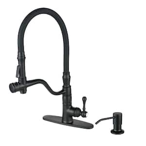 Single Handle Pull Down Sprayer Kitchen Faucet with Soap Dispenser, Pull Out Spray Wand in Solid Brass in Matte Black