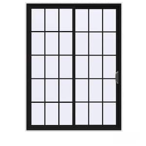 72 in. x 96 in. V-4500 Contemporary Black FiniShield Vinyl Right-Hand 15 Lite Sliding Patio Door w/White Interior