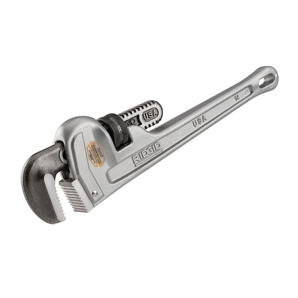 RIDGID 14 in. Aluminum Straight Pipe Wrench for Plumbing, Sturdy Plumbing Pipe Tool with Self Cleaning Threads and Hook Jaws