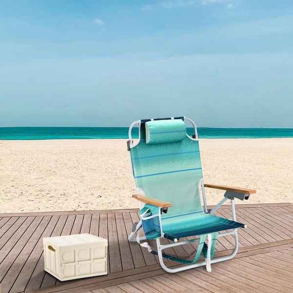 Tunearary Outdoor Beach Aluminum 2-Piece Foldable Backpack Adult Beach Chair with Beach Towel and 1 White Storage Case