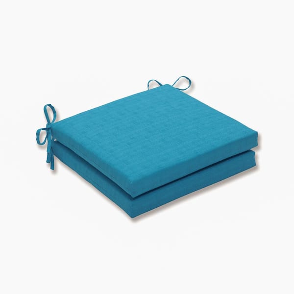 Pillow Perfect Solid 20 in. x 20 in. Outdoor Dining Chair Cushion in Blue (Set of 2)