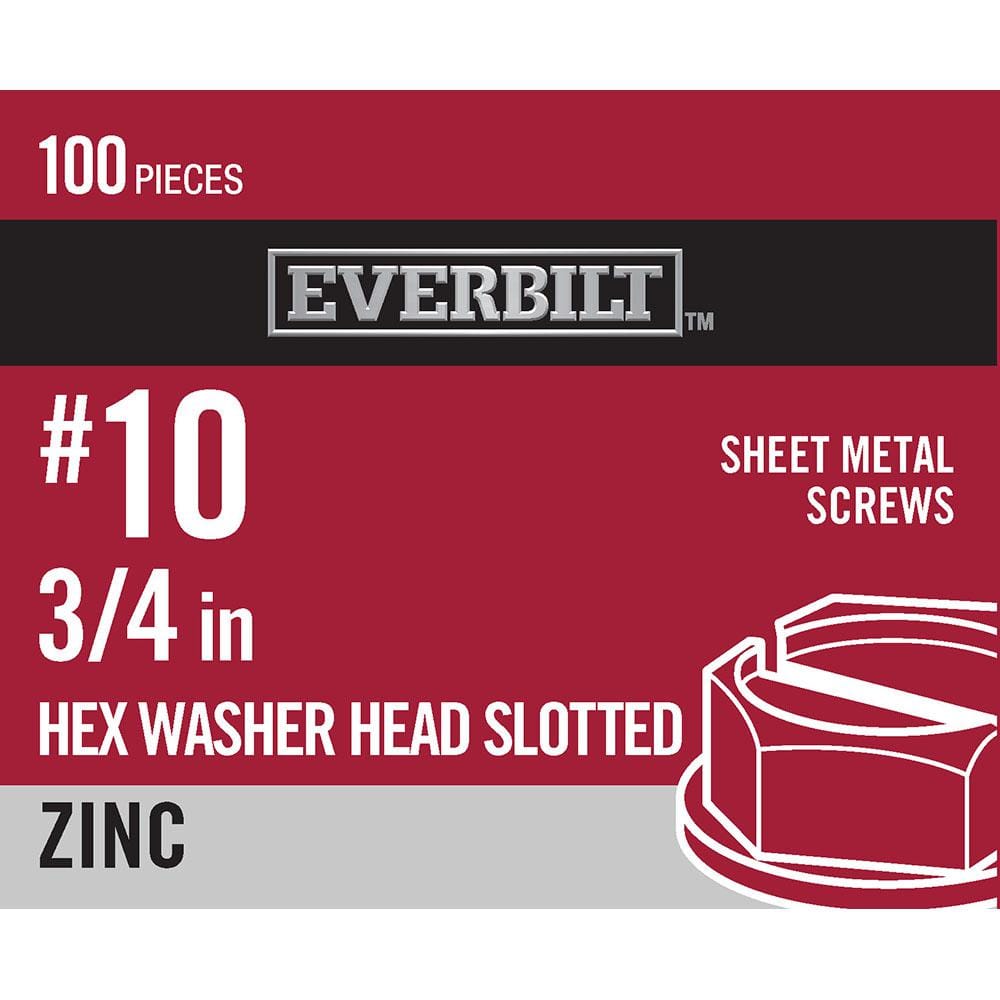 "#10 x 3/4 in. Slotted Hex Head Zinc Plated Sheet Metal Screw (100-Pack)" price history on PriceWatchPro