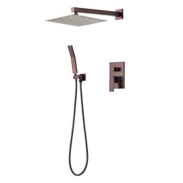 WELLFOR Single-Handle 2-Spray Square Shower Faucet in Oil Rubbed Bronze Stainless Steel Hand Shower